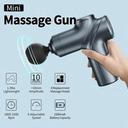 Deep Tissue Mini Massage Gun Muscle Percussion Massager for Athletes 4 Massages Head and 6 Speeds Grey